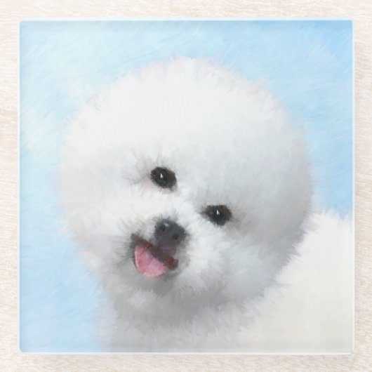 Bichon Frise Malerei - Niedliche Original Dog Art Glasuntersetzer (Vorderseite)