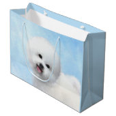 Bichon Frise Malerei - Niedliche Original Dog Art Große Geschenktüte (Vorderseite Schrägansicht)