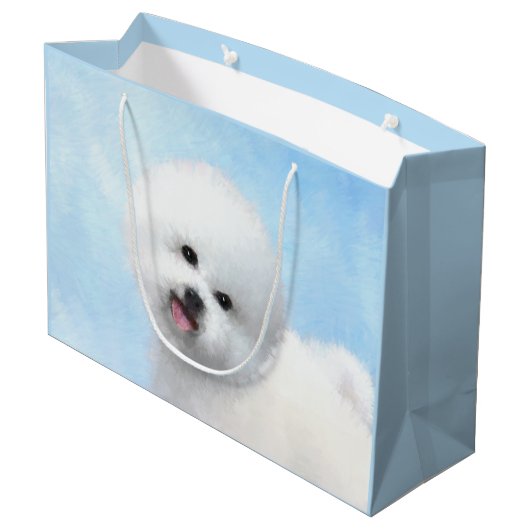 Bichon Frise Malerei - Niedliche Original Dog Art Große Geschenktüte (Rückseite Schrägansicht)