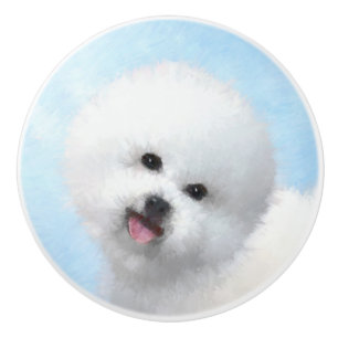 Bichon Frise Malerei - Niedliche Original Dog Art Keramikknauf