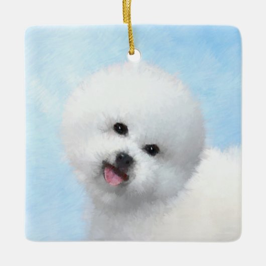 Bichon Frise Malerei - Niedliche Original Dog Art Keramikornament (Vorderseite)