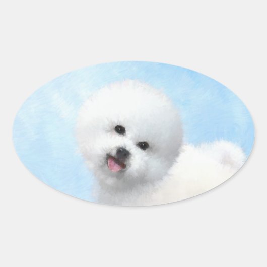 Bichon Frise Malerei - Niedliche Original Dog Art Ovaler Aufkleber (Vorderseite)
