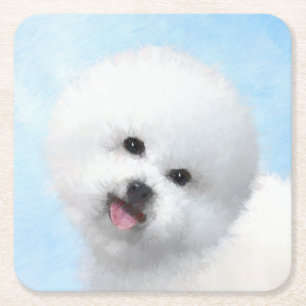 Bichon Frise Malerei - Niedliche Original Dog Art Rechteckiger Pappuntersetzer