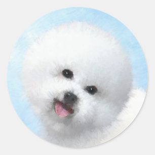 Bichon Frise Malerei - Niedliche Original Dog Art Runder Aufkleber