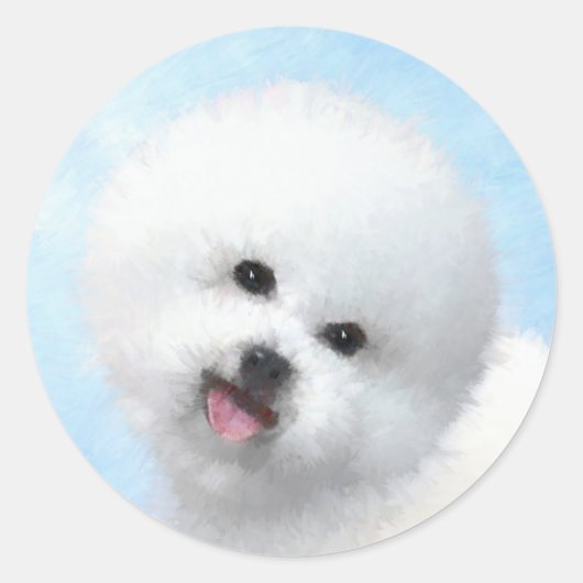 Bichon Frise Malerei - Niedliche Original Dog Art Runder Aufkleber (Vorderseite)