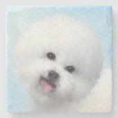 Bichon Frise Malerei - Niedliche Original Dog Art Steinuntersetzer (Vorderseite)