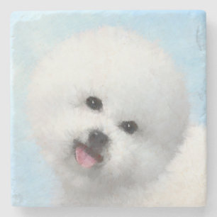 Bichon Frise Malerei - Niedliche Original Dog Art Steinuntersetzer
