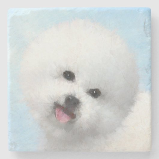 Bichon Frise Malerei - Niedliche Original Dog Art Steinuntersetzer (Vorderseite)