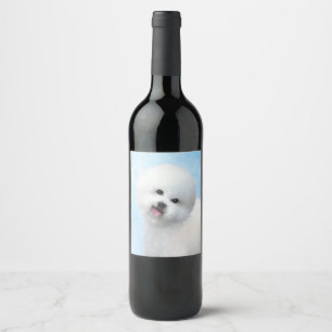 Bichon Frise Malerei - Niedliche Original Dog Art Weinetikett