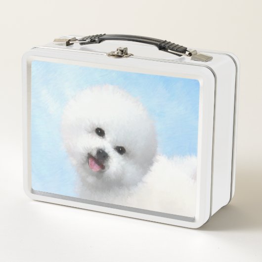 Bichon Frise Malerei - Niedliche Original Hunde Ku Metall Brotdose (Vorderseite)