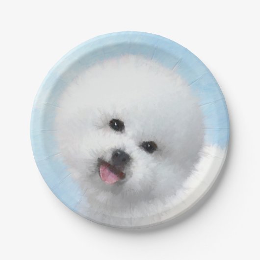 Bichon Frise Malerei - Niedliche Original Hunde Ku Pappteller (Vorderseite)