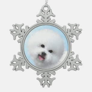 Bichon Frise Malerei - Niedliche Original Hunde Ku Schneeflocken Zinn-Ornament