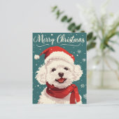 Bichon Frise Merry Christmas Postkarte (Stehend Vorderseite)