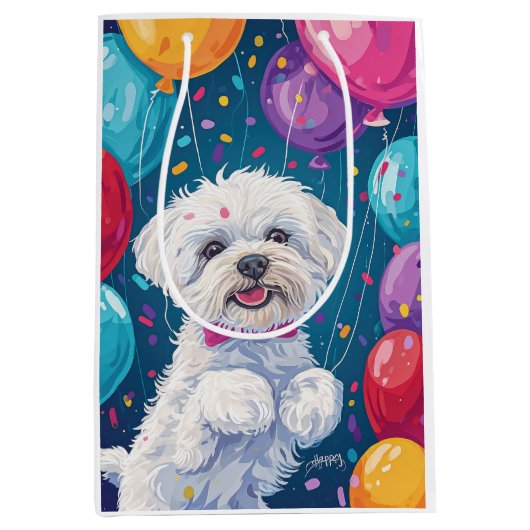 Bichon Frise mit Balloons Mittlere Geschenktüte (Vorderseite)