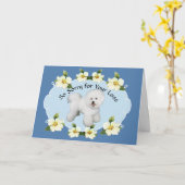 Bichon Frise mit Blue Dogwood Beileid Karte (Gelbe Blume)