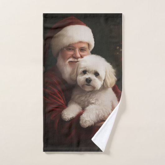 Bichon Frise mit dem Weihnachtsmann Weihnachten Badhandtuch Set (Handtuch)