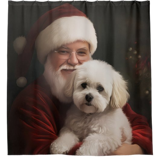Bichon Frise mit dem Weihnachtsmann Weihnachten Duschvorhang (Vorderseite)