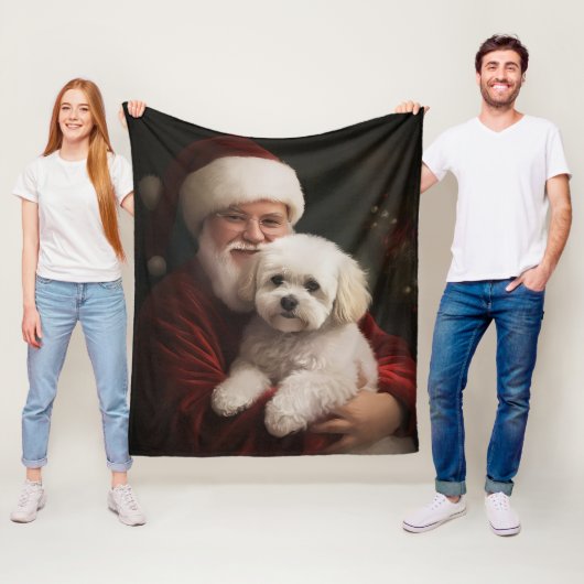 Bichon Frise mit dem Weihnachtsmann Weihnachten Fleecedecke (Beispiel)