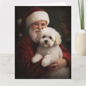 Bichon Frise mit dem Weihnachtsmann Weihnachten Karte (Vorderseite)