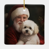 Bichon Frise mit dem Weihnachtsmann Weihnachten Keramikornament (Rückseite)