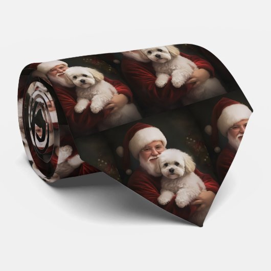 Bichon Frise mit dem Weihnachtsmann Weihnachten Krawatte (Gerollt)
