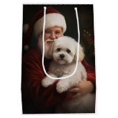 Bichon Frise mit dem Weihnachtsmann Weihnachten Mittlere Geschenktüte (Rückseite)