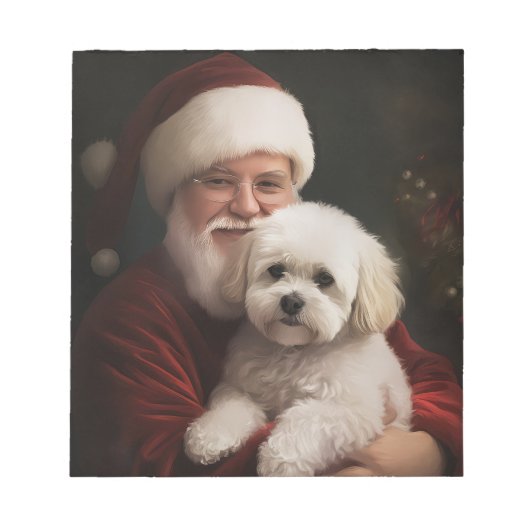 Bichon Frise mit dem Weihnachtsmann Weihnachten Notizblock (Vorderseite)