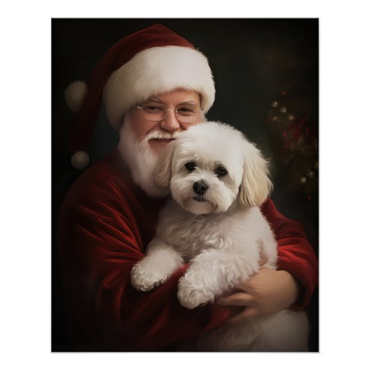 Bichon Frise mit dem Weihnachtsmann Weihnachten Poster (Vorderseite)