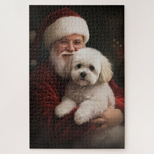 Bichon Frise mit dem Weihnachtsmann Weihnachten Puzzle (Vertikal)