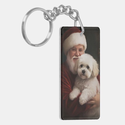 Bichon Frise mit dem Weihnachtsmann Weihnachten Schlüsselanhänger (Vorderseite links)