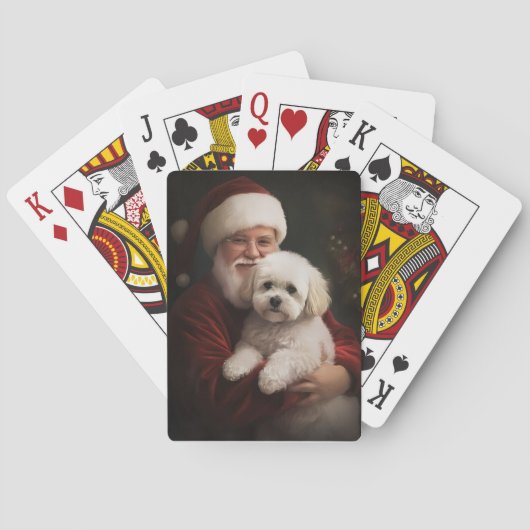 Bichon Frise mit dem Weihnachtsmann Weihnachten Spielkarten (Rückseite)