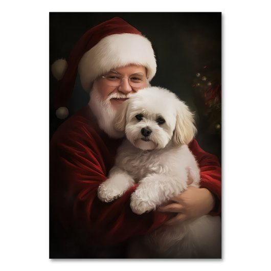 Bichon Frise mit dem Weihnachtsmann Weihnachten Tischnummer (Vorderseite)