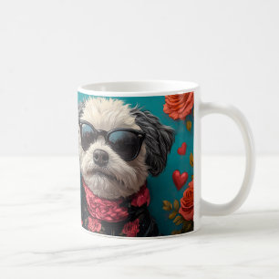 Bichon Frise mit Herzrosen zum Valentinstag Kaffeetasse