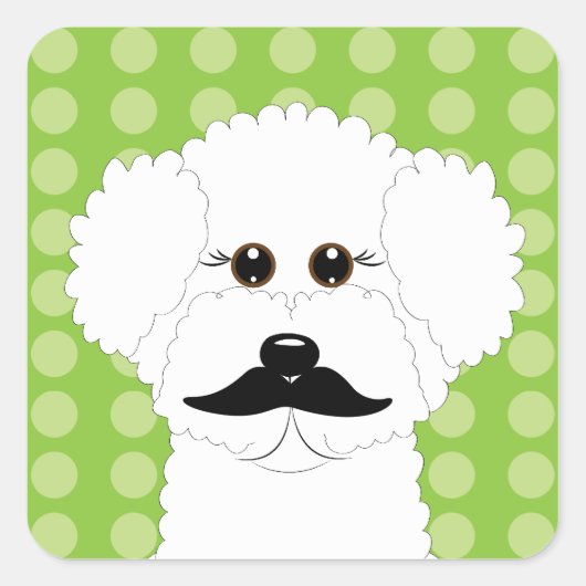 Bichon Frise mit Mustache Quadratischer Aufkleber (Vorderseite)