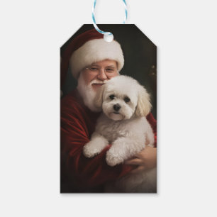 Bichon Frise mit Santa Claus Festliches Weihnachte Geschenkanhänger
