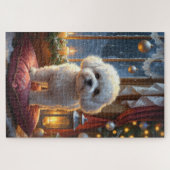Bichon Frise mit Weihnachtslichtern Feiertag Puzzle (Horizontal)