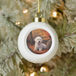 Bichon Frise n Herbstleaves Fall Inspiriert Keramik Kugel-Ornament