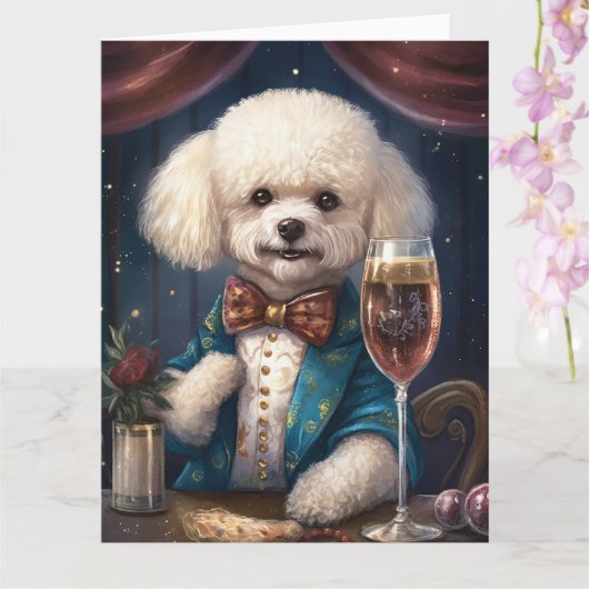 Bichon Frise New Year Karte (Orchidee)