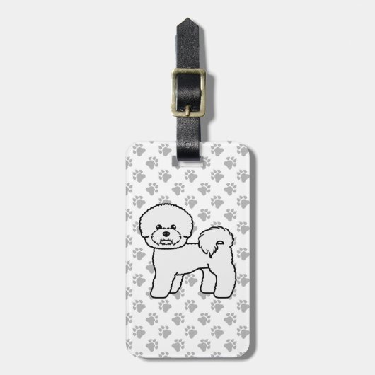 Bichon Frise Niedlich Cartoon Dog & Custom Text Gepäckanhänger (Vorderseite vertikal)