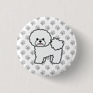 Bichon Frise Niedlich Cartoon Dog & Paws Button