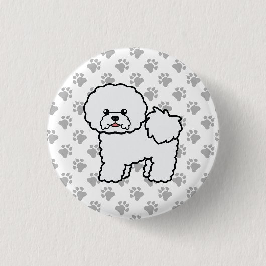 Bichon Frise Niedlich Cartoon Dog & Paws Button (Vorderseite)