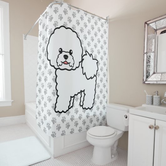 Bichon Frise Niedlich Cartoon Dog & Paws Duschvorhang (Beispiel)