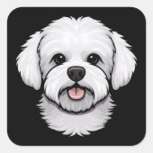 Bichon Frise Niedlich Funny Funny Puppy Dog Statio Quadratischer Aufkleber (Vorderseite)