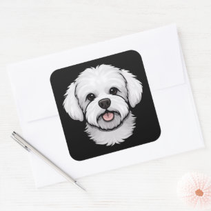Bichon Frise Niedlich Funny Funny Puppy Dog Statio Quadratischer Aufkleber