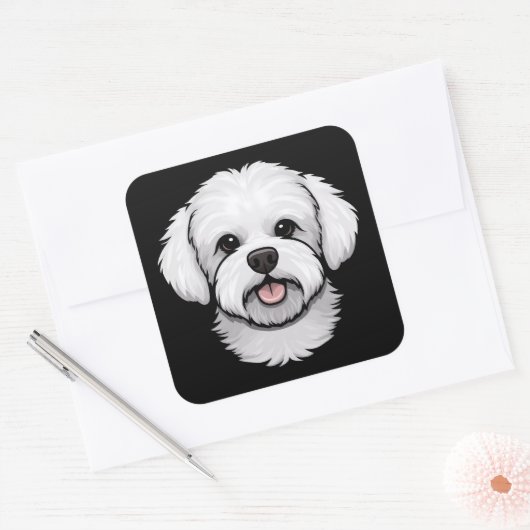 Bichon Frise Niedlich Funny Funny Puppy Dog Statio Quadratischer Aufkleber (Umschlag)