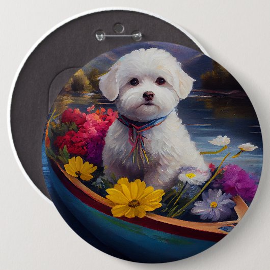 Bichon Frise on a Paddle: Ein Landschaftliches Abe Button (Vorne & Hinten)