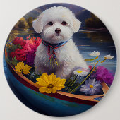 Bichon Frise on a Paddle: Ein Landschaftliches Abe Button (Vorderseite)