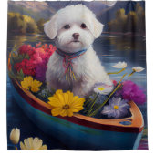 Bichon Frise on a Paddle: Ein Landschaftliches Abe Duschvorhang (Vorderseite)