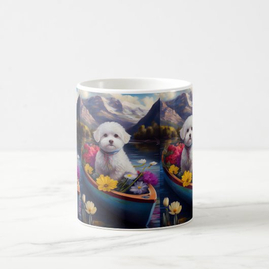 Bichon Frise on a Paddle: Ein Landschaftliches Abe Kaffeetasse (Mittel)