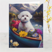 Bichon Frise on a Paddle: Ein Landschaftliches Abe Karte (Gelbe Blume)